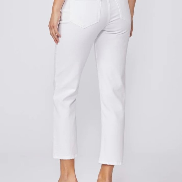 PAIGE Brigitte Mid-rise Ankle Crop Boyfriend Jean Optic White Size 27 - Picture 3 of 9